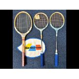 Dunlop Maxply Fort Tennis Racquet, together with two Silver Grey Squash Racquets.