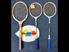 Dunlop Maxply Fort Tennis Racquet, together with two Silver Grey Squash Racquets.