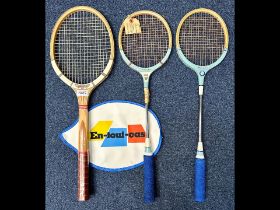 Dunlop Maxply Fort Tennis Racquet, together with two Silver Grey Squash Racquets.