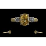 Ladies - Attractive 18ct Gold 3 Stone Diamond and Citrine Set Dress Ring. Full Hallmark to