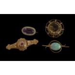 Antique Period - A Collection of Small Gem Set Brooches - Set In 9ct and 14ct Gold. Comprises 1/