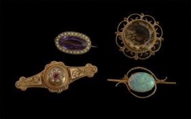 Antique Period - A Collection of Small Gem Set Brooches - Set In 9ct and 14ct Gold. Comprises 1/