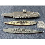 Three Model Battleships, comprising a model Yamato, model Arizona and an aircraft carrier with