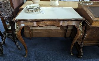 19th Century Burr Walnut Ormulu Mounted Card Table, swivel foldover top with green baize, cabriole