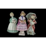 Royal Doulton Three Early Hand Painted Figures comprising 1/ 'Greta', HN1485, designer L.