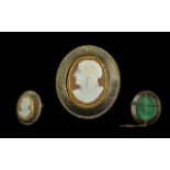 Antique Period Superb Quality Gold & Silver Shell Cameo Locket Brooch, with gold safety chain. The