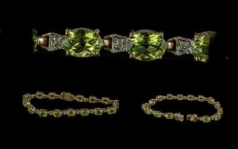Ladies Pleasing 9ct Gold Peridot & Diamond Set Bracelet - Marked 9ct (375) The Well Matched