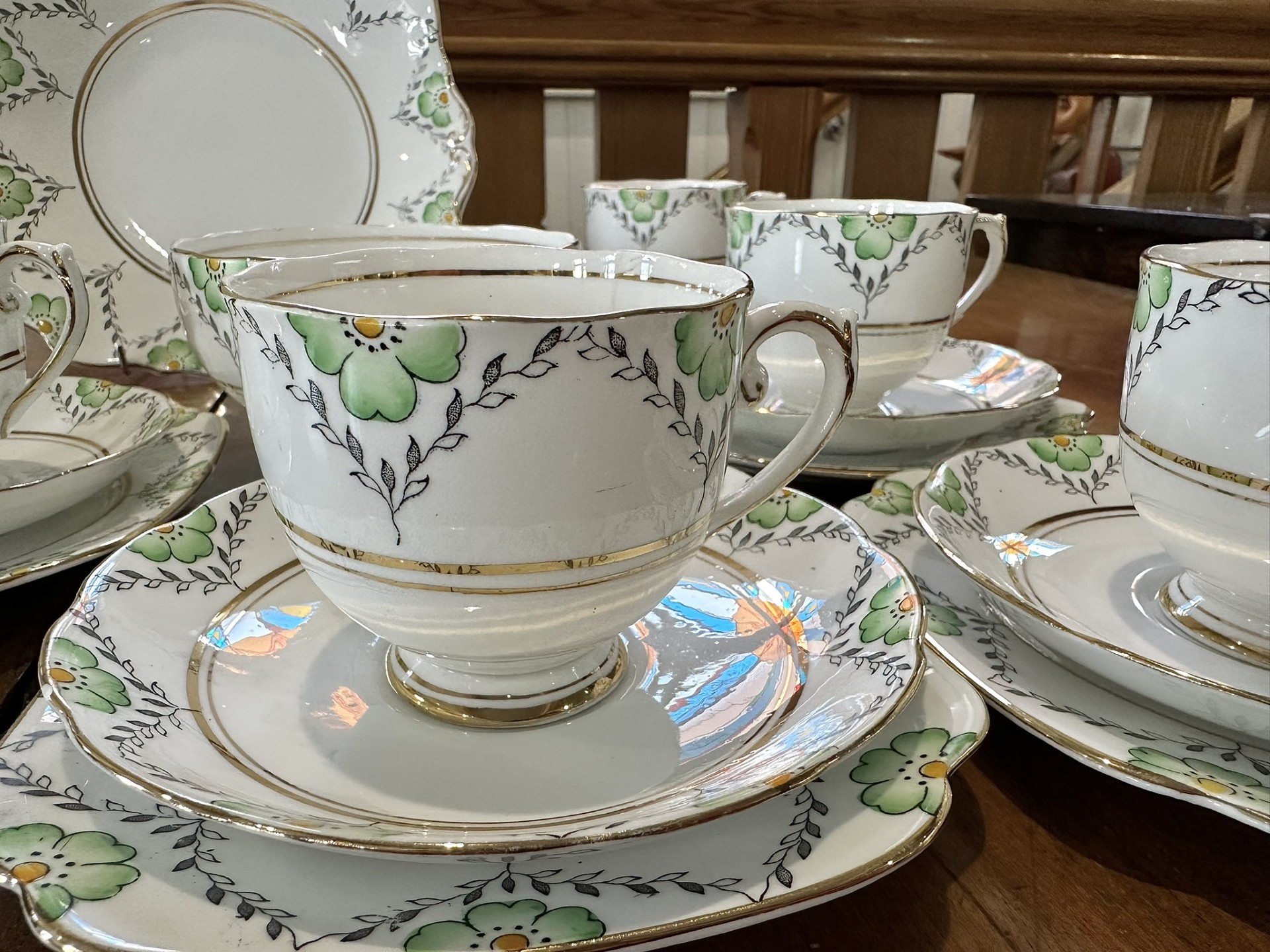 Roslyn Bone China Tea Service 'Fantasy', comprises six trios of cup, saucer and side plate, bread - Image 2 of 3