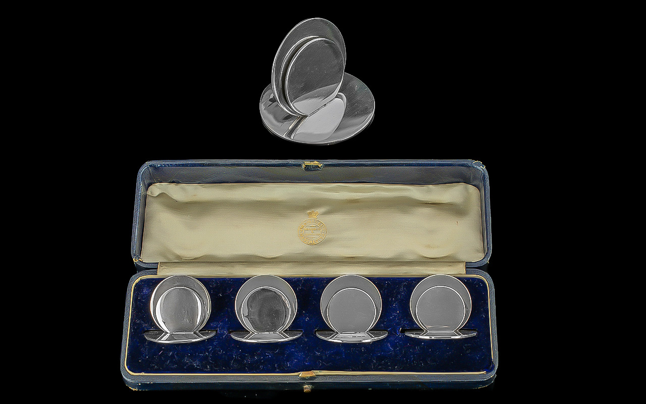Sampson Mordan & Co Boxed Set of Four Sterling Silver Menu Holders of excellent design, hallmarked