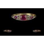 Antique Period - Attractive 18ct Gold Ruby and Diamond Set Ring. Marked 18ct to Shank. Rubies of