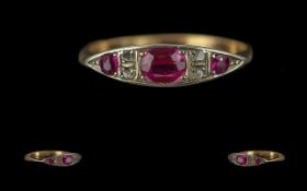 Antique Period - Attractive 18ct Gold Ruby and Diamond Set Ring. Marked 18ct to Shank. Rubies of