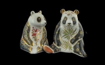 Royal Crown Derby Panda Paperweights. ( 2 ) In Total. Heights Approx 4.5 & 5 Inches. Stamped to