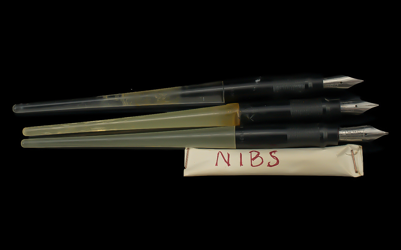 Esterbrook 9460 Trio of Black Hard Rubber Top and Clear Stem Early Fountain Pens, With Extra Nibs.