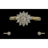 Ladies 9ct Gold Diamond Cluster Dress Ring. Stamped to Shank. Ring Size N. Weight 1.7 grams.