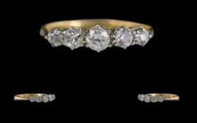 Antique Period Ladies 18ct Gold 5 Stone Diamond Set Ring - Marked 18ct To Shank. The 5 Graduated Old