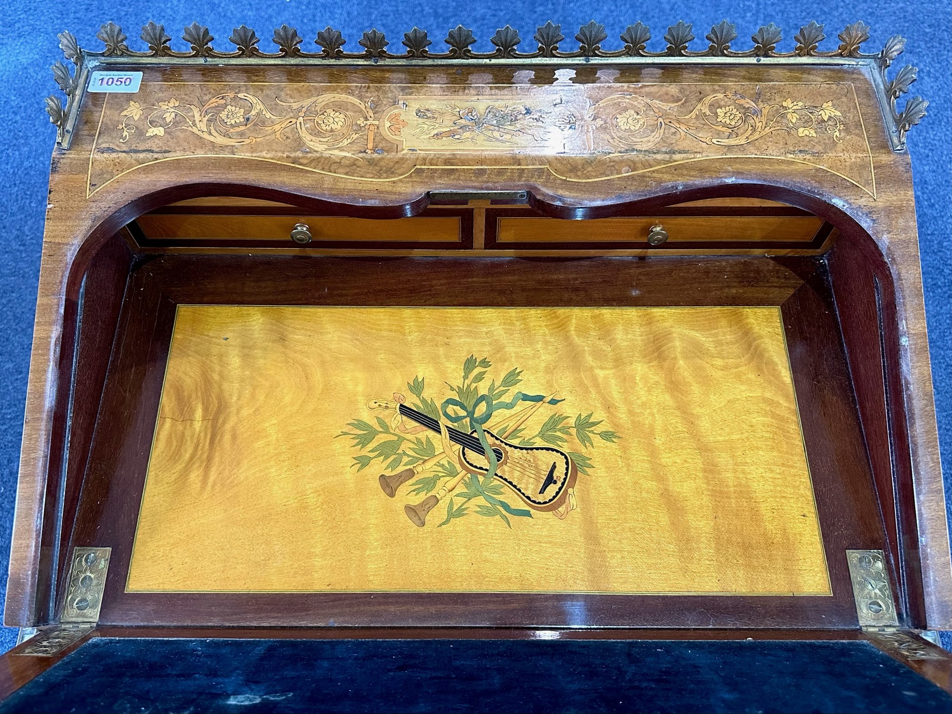 A 19th Century French Ladies Bonheur De Jour Writing Desk of typical form with gilt brass gallery - Image 4 of 7