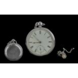 Victorian Period English Lever Sterling Silver Key wind Open Faced Pocket Watch with Attached