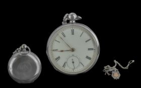 Victorian Period English Lever Sterling Silver Key wind Open Faced Pocket Watch with Attached