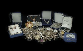 Mixed Bag of Costume Jewellery. Mainly 925 Silver, Includes Earrings, Pendants, Silver Christening