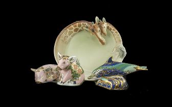 ( 2 ) Royal Crown Derby Pig Paperweights, One In a lying Position the Other Standing up, Approx
