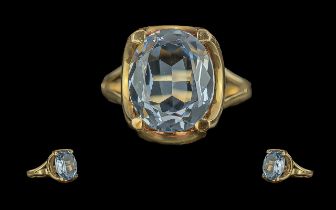 Ladies 18ct Gold Pleasing Quality Single Stone Aquamarine Set Dress Ring - Marked 18ct (750) To