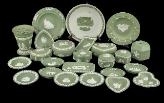 Collection of Wedgwood Green Jasperware Items, comprising trinket boxes, vases, pin dishes, wall