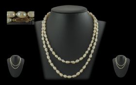 Ladies 1950's Freshwater Pearl Necklace with 9ct Gold Clasp, Marked 9ct. Creamy Colour Textured