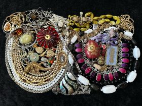 A Collection of Vintage Costume Jewellery to include necklaces, pearls, brooches, gold tone