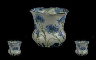 James Macintyre William Moorcroft Signed Florian Ware Small Jardiniere. Cornflower Blue Design on