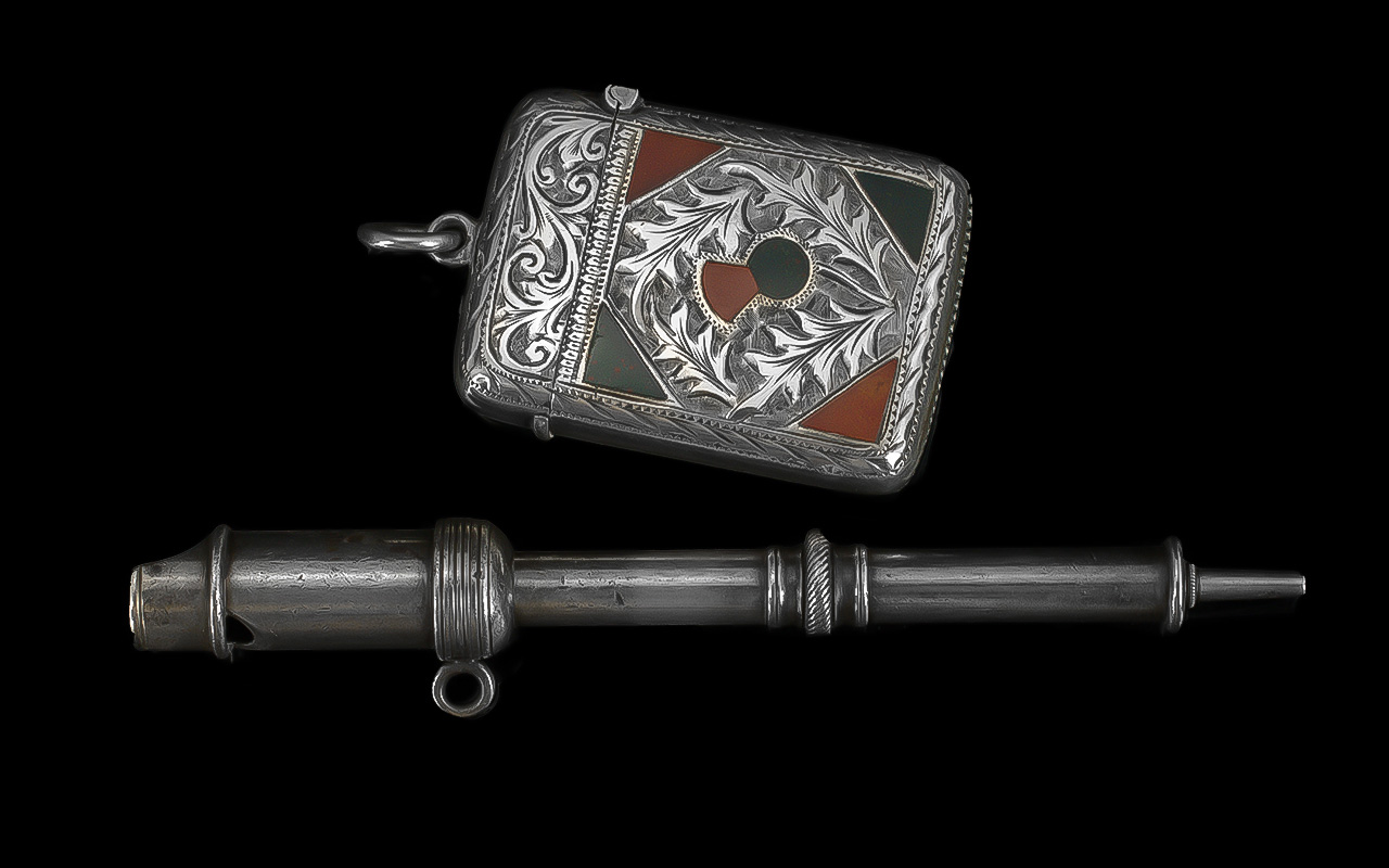Silver Vesta Case, the front inset with Scottish hard stone.