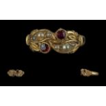 Antique Period - Exquisite Ladies 18ct Gold Ruby and Seed Pearl Set Ring, Pleasing Form / Design.