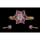 Ladies Pleasing 18ct Gold Ruby and Diamond Set Cluster Ring, flower head design; full hallmark to