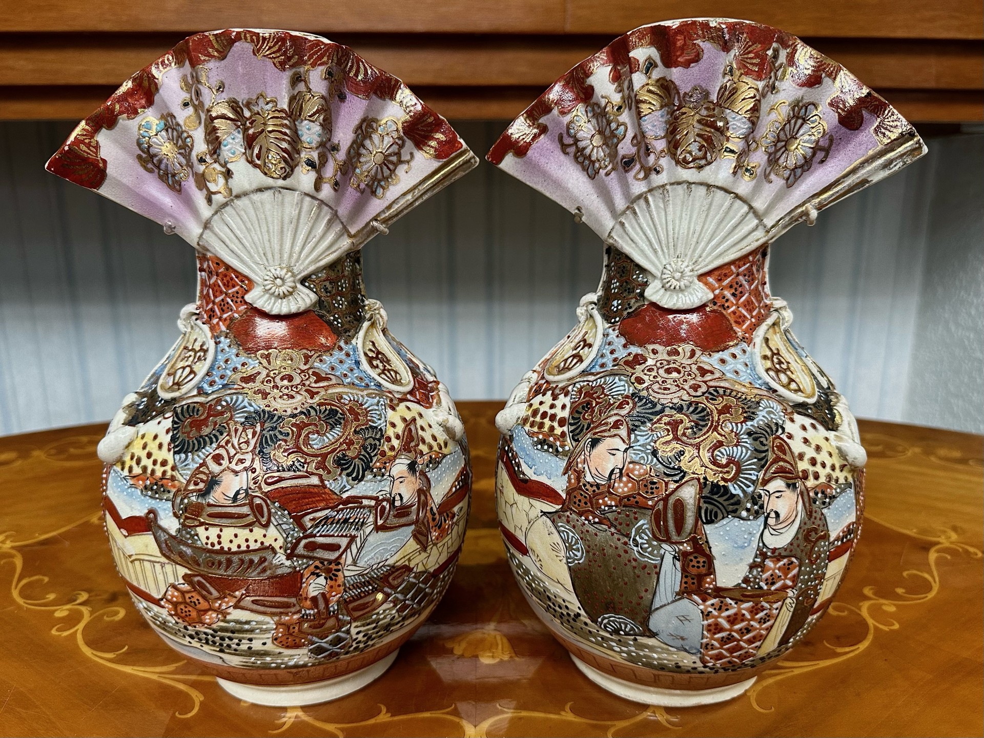 Two Satsuma Vases, together with two Japanese vases depicting figures. Tallest 10''. As found. - Image 3 of 3