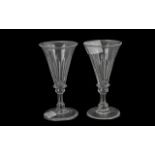 Two Georgian Wine Glasses, ovoid bowls with vertical flutes, folded foot.