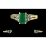 Ladies 14ct Gold Attractive 14ct Gold Emerald and Diamond Set Ring. Marked 14ct to Interior of