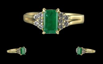 Ladies 14ct Gold Attractive 14ct Gold Emerald and Diamond Set Ring. Marked 14ct to Interior of