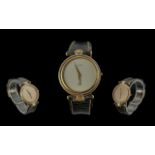 Gucci - Two Tone Gold and Steel Cased Quartz Fashion Watch, With Original Gucci Signed Black Calf