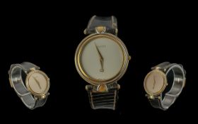 Gucci - Two Tone Gold and Steel Cased Quartz Fashion Watch, With Original Gucci Signed Black Calf