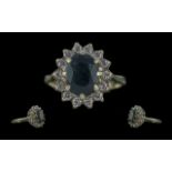 Ladies - Pleasing Quality 18ct Gold Sapphire and Diamond Set Cluster Ring. Marked 18ct to Interior