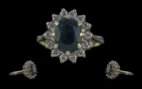 Ladies - Pleasing Quality 18ct Gold Sapphire and Diamond Set Cluster Ring. Marked 18ct to Interior