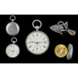 Early Victorian Period Sterling Silver Open Faced Keyless Pocket Watch, Fusee Movement. Hallmark