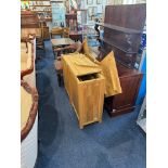 Modern Corner Desk, beech effect, central sliding keyboard shelf between two cupboards.