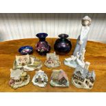 Box of Assorted Porcelain, comprising a damaged Moorcroft vase and pin dish, Lilliput Lane and David