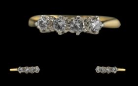 Ladies - Pleasing 18ct Gold 4 Stone Diamond Set Ring. Marked 18ct to Interior of Shank. The Four Old