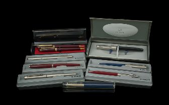 A Collection of Parker Vintage Pens (8) in total. To include a pen set, silver toned pens and a