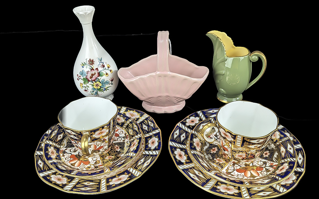 Small Collection of Porcelain, to include two Crown Derby Imari pattern 2451, cup saucer and side