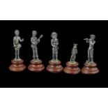 Jose Maria Calero (Spain)Set of Five Silver Plated Metal Figures, four band members with guitar,