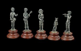 Jose Maria Calero (Spain)Set of Five Silver Plated Metal Figures, four band members with guitar,