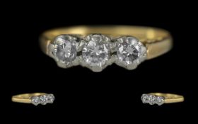 18ct Gold 3 Stone Diamond Set Ring of Pleasing Proportions. Marked 18ct to Interior of Shank. The