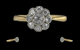 Edwardian Period 1902 - 1910 Ladies 18ct Gold Diamond set Cluster Ring. Flower head Setting. Not